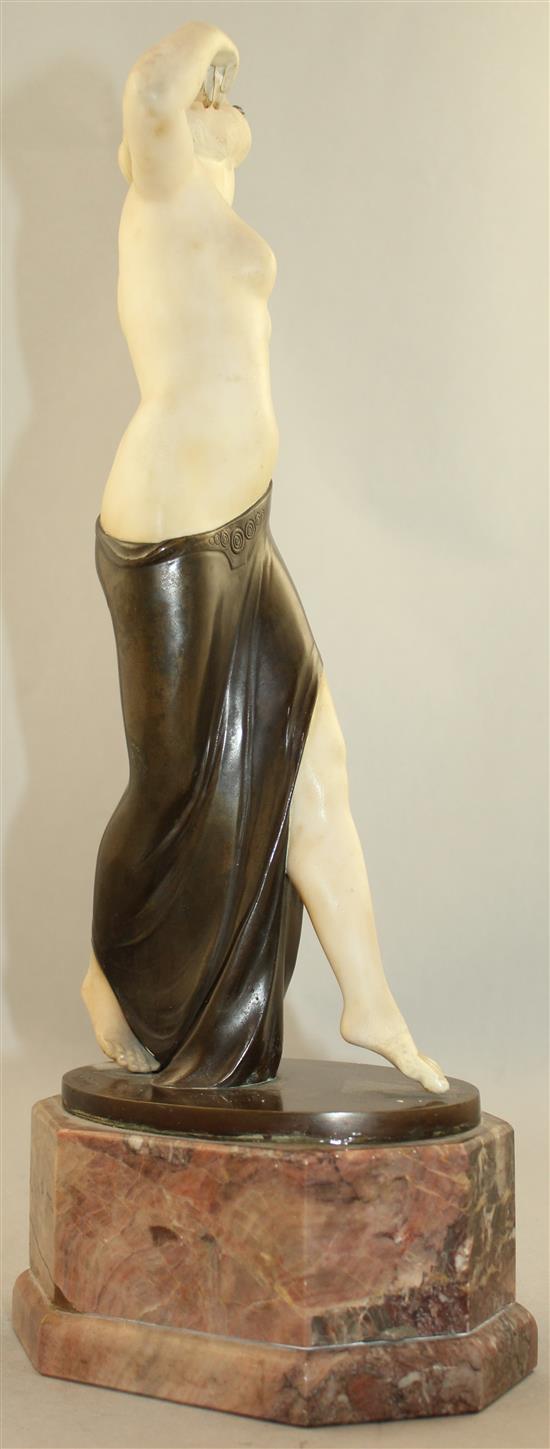 George Schrimpf (German, 1889-1938). An Art Deco alabaster and patinated bronze model of a scantily clad female, 16.75in., restored